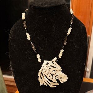 Lee Sands Zebra Inlay Pendant Necklace